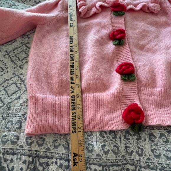Pink Knit Cardigan Crocheted Strawberry Buttons Sz L/XL Coquette Twee Valentine - Picture 14 of 15